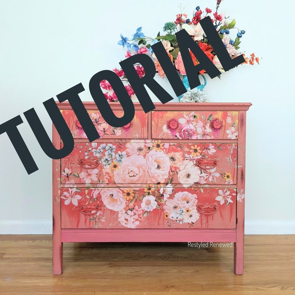 TUTORIAL HOW TO on painting this furniture painting tutorial coral flowered drips blended painting transfer