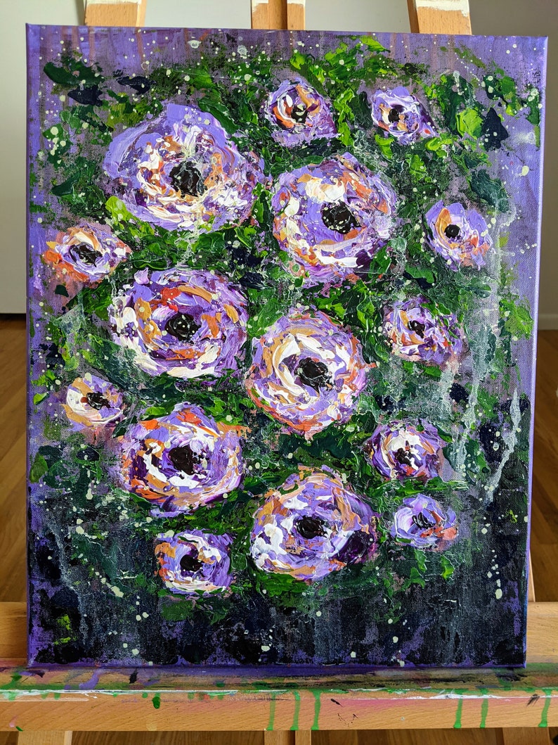 Original art purple flowers painting flowers acrylic painting purple flowers art