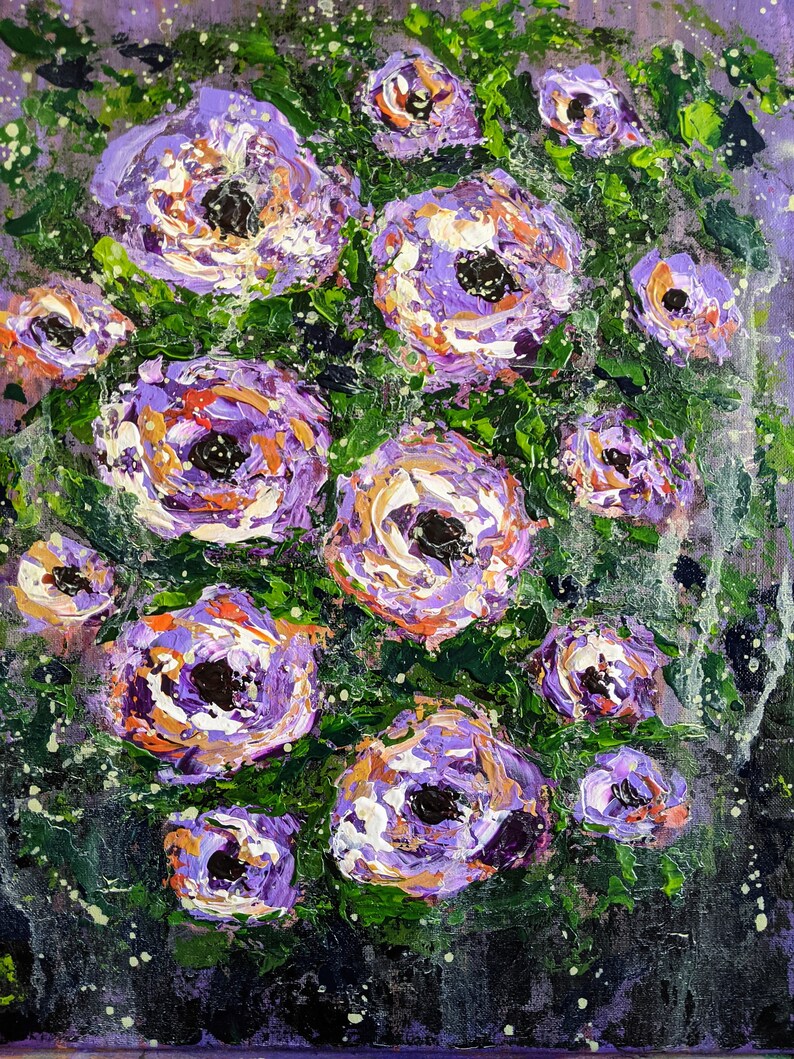 Original art purple flowers painting flowers acrylic painting purple flowers art