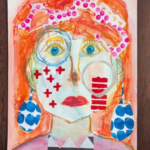 Abstract faces art whimsical mixed media collage portrait art on paper