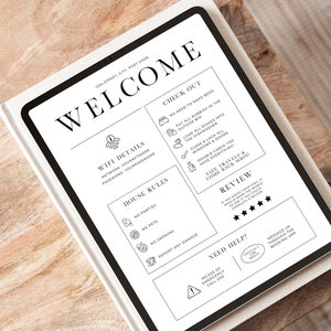 Welcome Sign for Airbnb Manager, VRBO template Welcome Guide, Host Vacation Rental Printable, Guest Arrival Poster, House Rules, Wifi Sign
