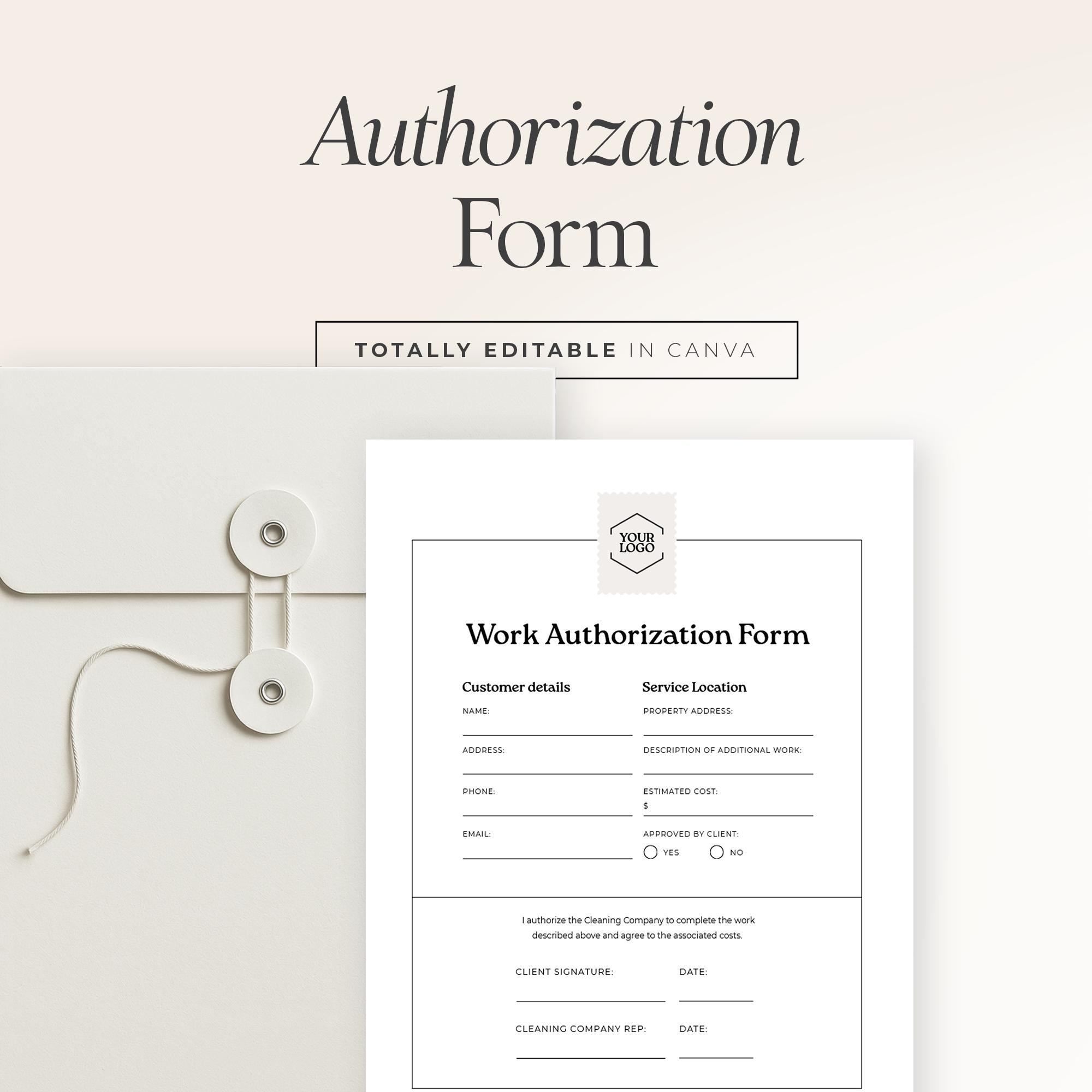 Work Authorization Form | Cleaning Service Approval Template | Canva ...