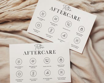 Tarjeta de cuidados posteriores al tatuaje / Plantilla editable de Canva, folleto imprimible para tienda de tatuajes / Instrucciones para el cliente y guía de cuidados