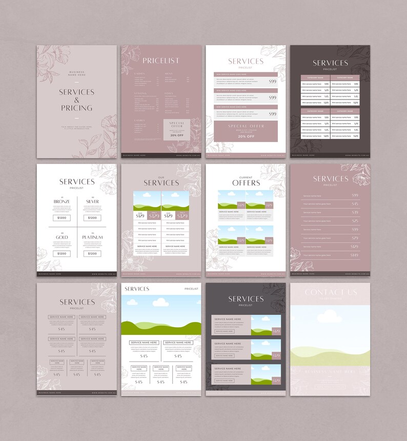Blush Price List Template INSTANT DOWNLOAD Canva Services / Etsy