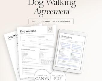 Modello di contratto per servizio di dog walking / Canva modificabile + PDF compilabile / Moduli di contratto per attività di pet sitting - DW001