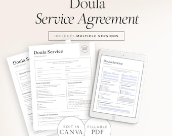 Doula Service Agreement | Editable Contract Template + Fillable Form | Client Terms PDF & Canva - DU001