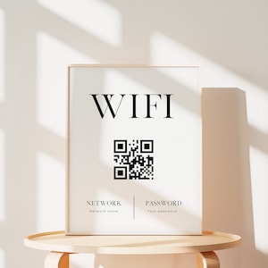 Minimal  Wifi Password Sign with QR Code, Editable Short Stay / AirBNB Signs, Modern, Network Printable, 4x6, 5x7, 8x10, A4, Vacation Rental