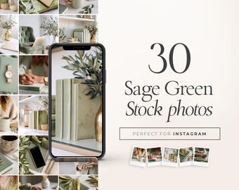 Sage Green Aesthetic Stock Photos Bundle | 30 Minimal Digital Marketing Images for Social Media & Branding Content Pack – GRE01
