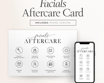 Facials Aftercare Card | Editable Canva Template, Printable Spa Handout | Client Instructions & Care Guide