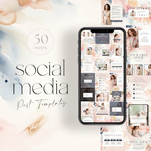 Branded Social Media Post Templates - 50 Pack, Aesthetic Neutral Canva Layouts, Boutique Post Templates, Minimal Modern Designed Feed BS003