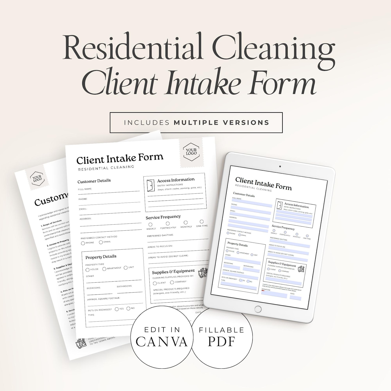 Client Intake Form & Customer Agreement | Editable Canva + Fillable PDF ...
