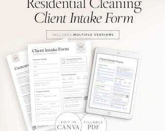 Client Intake Form & Customer Agreement | Editable Canva + Fillable PDF | Residential Cleaning Business Templates – CF001