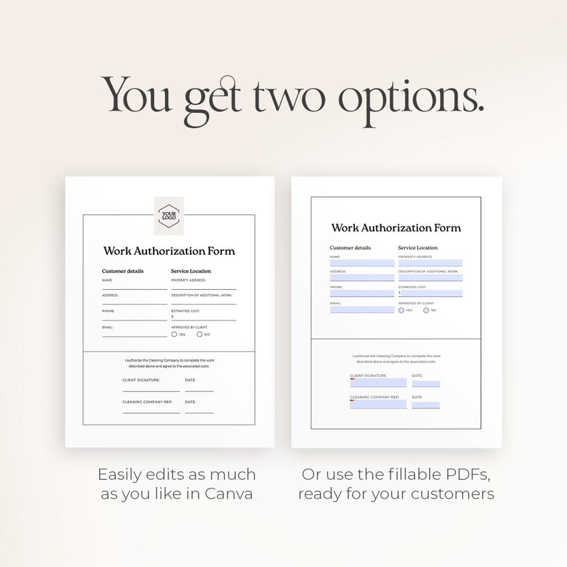 Work Authorization Form | Cleaning Service Approval Template | Canva ...