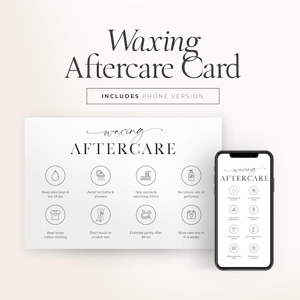 ワックス脱毛アフターケアカード｜編集可能なCanvaテンプレート、印刷可能なサロン向け配布資料｜お客様へのご案内とケアガイド