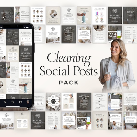 Cleaning Social Media Templates for Instagram, Editable Posts for Cleaning Business Marketing, Canva Designs, Marketing Kit
