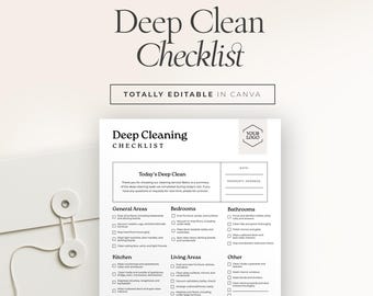 Plantilla de lista de verificación de limpieza profunda / Archivo Canva editable (Carta de EE. UU.) / Servicio de limpieza residencial