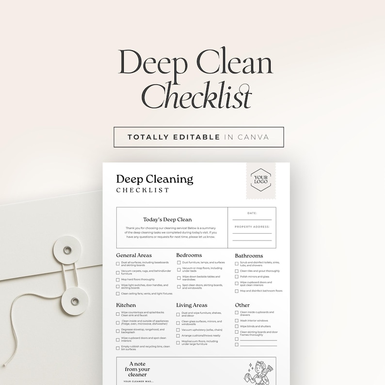 Deep Cleaning Checklist Template | Editable Canva File (US Letter ...
