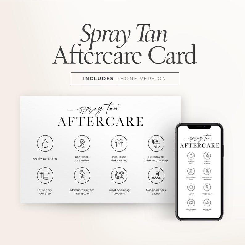 Spray Tan Aftercare Card | Editable Canva Template, Printable Salon ...