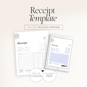 Modèle de reçu | PDF à remplir + toile modifiable | Formulaire de reçu de paiement pour petite entreprise – CF001