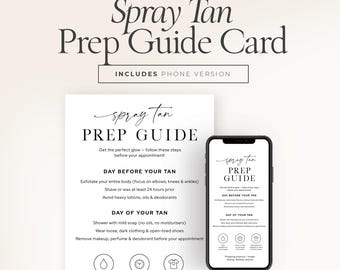 Spray Tan Prep Karte | Bearbeitbare Canva Vorlage | Spray Tan Vorbereitungsleitfaden für Kunden | Druckbare & Telefon Version