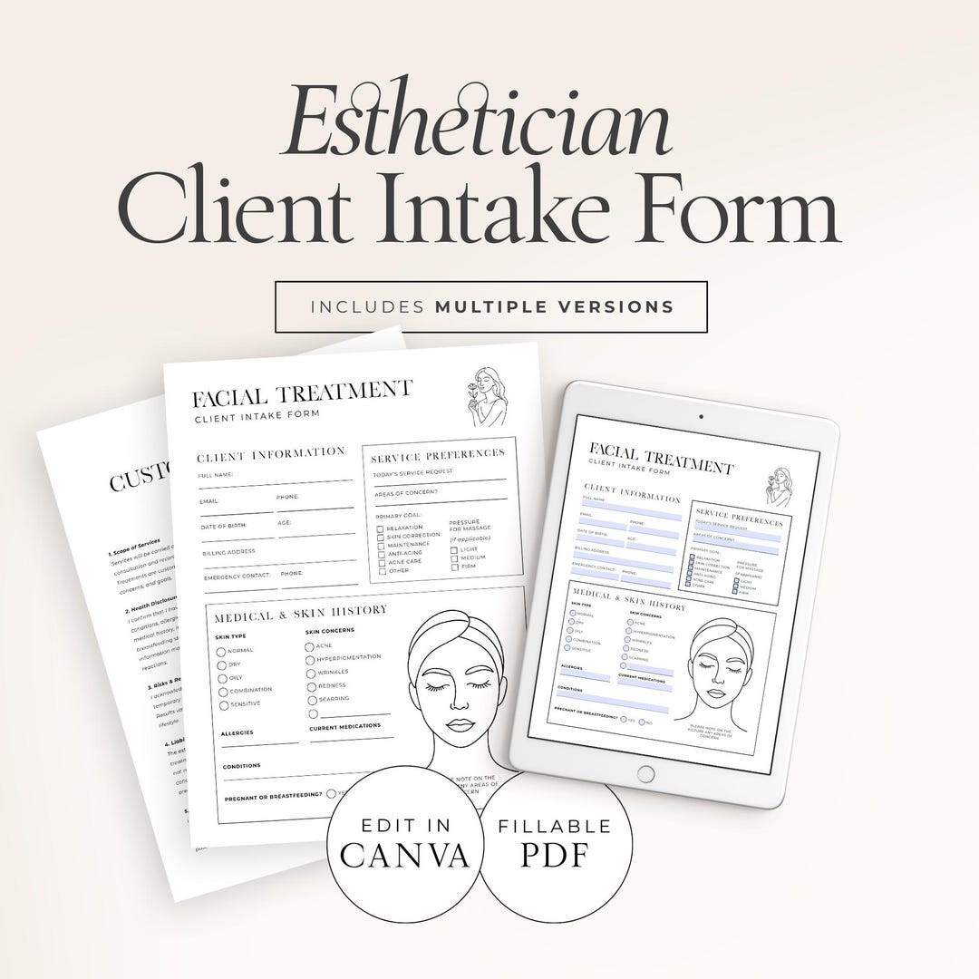 Client Intake Form for Esthetician + Customer Agreement | Facial ...