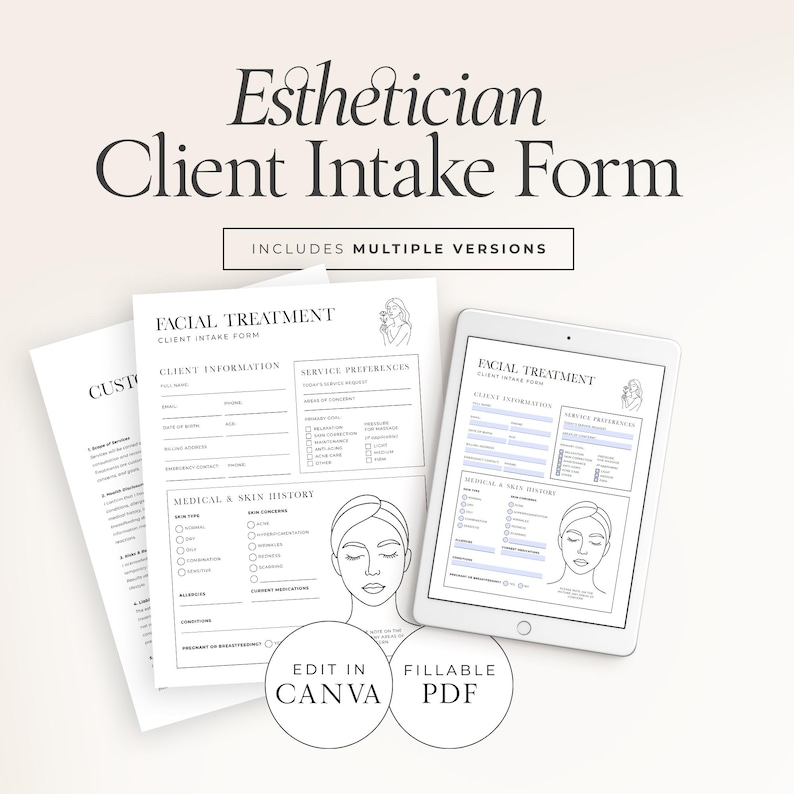 Client Intake Form for Esthetician + Customer Agreement | Facial ...