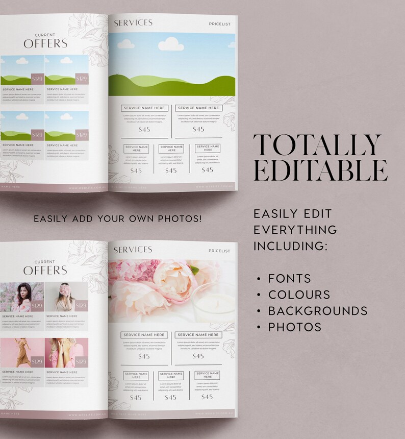 Blush Price List Template INSTANT DOWNLOAD Canva Services / Etsy