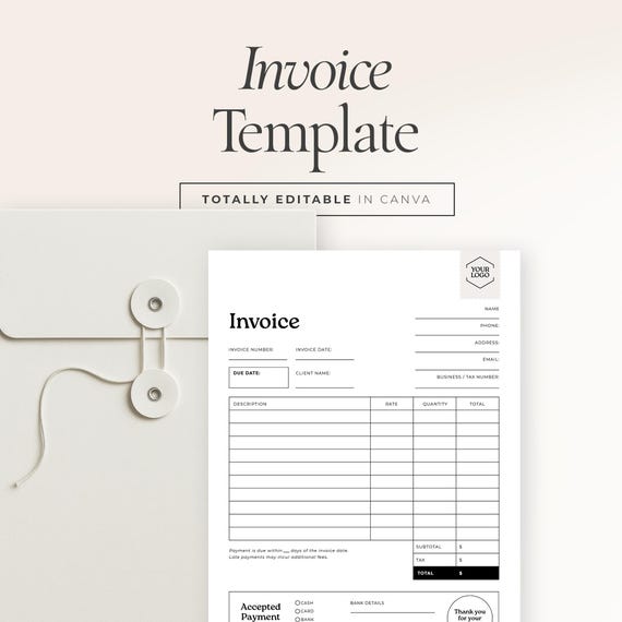 Invoice Template | Fillable PDF & Editable Canva Form for Small Business (US Letter) – CF001
