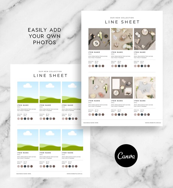 Line sheet for wholesale INSTANT DOWNLOAD Wholesale catalogue Canva template Editable Pricing Book For Wholesale Linesheet Template