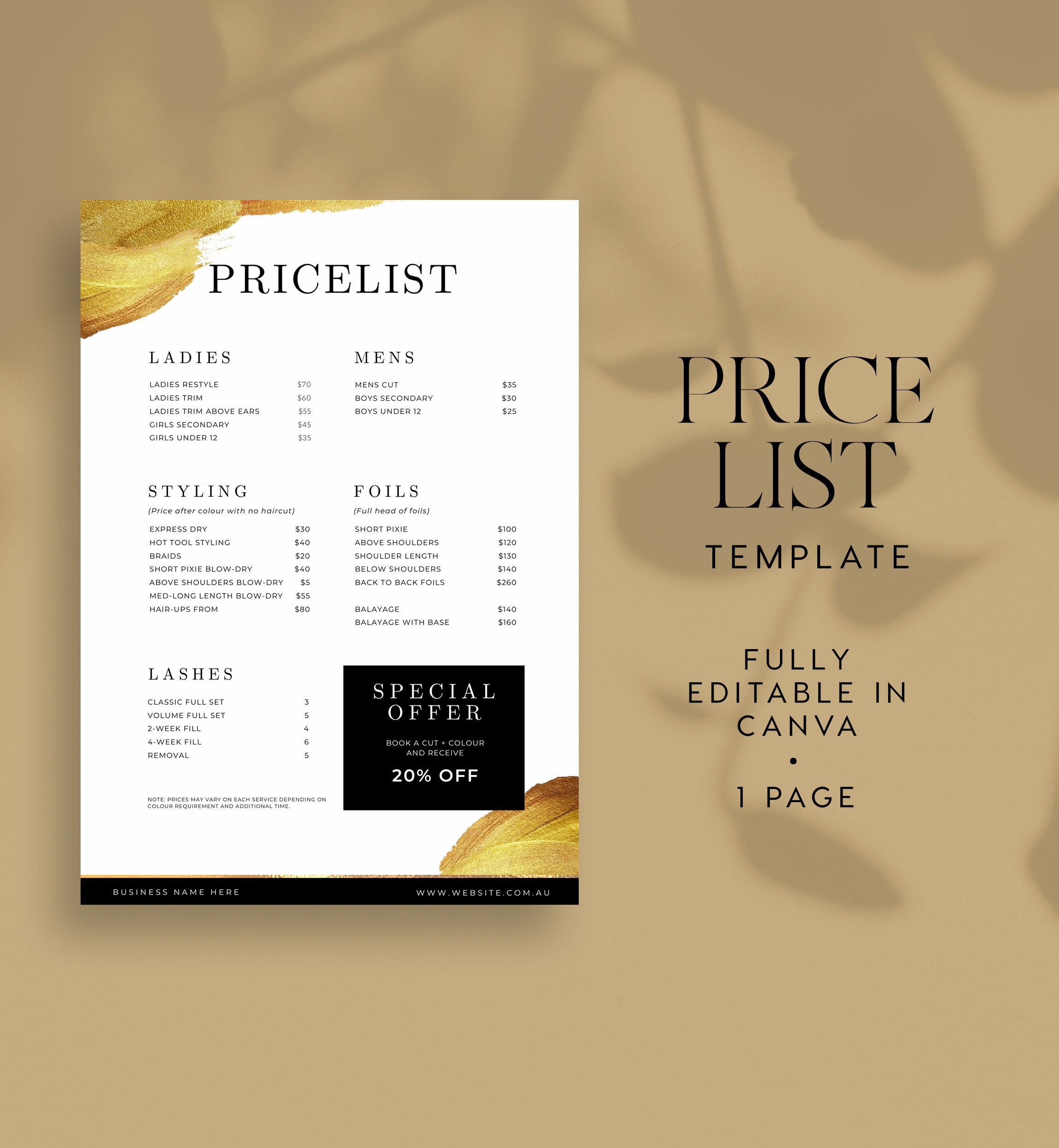 Gold Price List Template INSTANT DOWNLOAD Canva Services Etsy