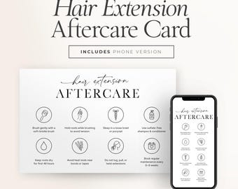 Nazorgkaart haarverlenging | Bewerkbare canvassjabloon, afdrukbare salonhand-out | Instructies en onderhoudsgids voor klanten
