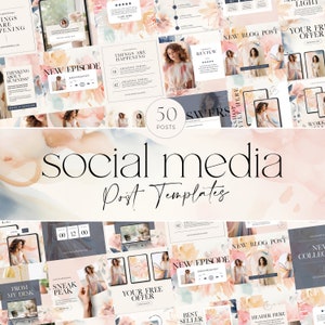 Branded Social Media Post Templates - 50 Pack, Aesthetic Neutral Canva Layouts, Boutique Post Templates, Minimal Modern Designed Feed BS003