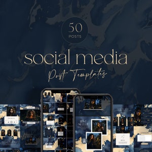 Navy and Gold Social Media Post Templates - 50 Pack, Watercolor Canva Layouts, Boutique Post Templates, Moody Modern Designed Feed BS005
