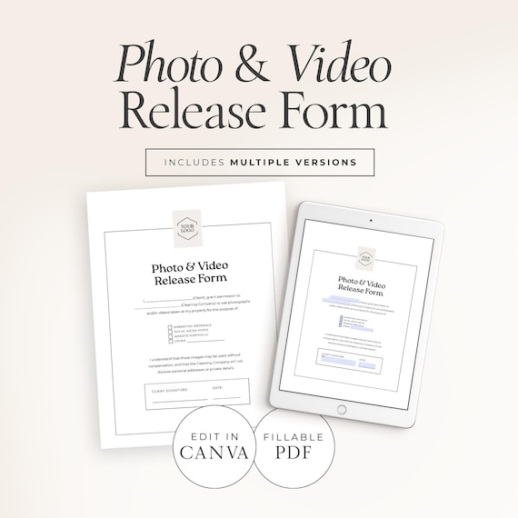Photo & Video Release Form - Cleaning Business | Fillable PDF and Editable Canva Template (US Letter) – CF001
