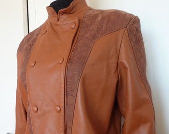 Vintage 80s French Brown Leather Jacket Tan Rust RAYMOND Eighties 1980s Made in France Medium Uk 12 Tassels