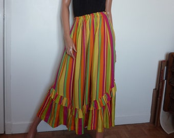 CHACOK Rainbow Striped Skirt Tiered Ruffled Asymmetrical Oshima Yellow Pink Green Orange Purple One Size 80s 90s French
