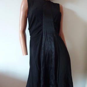 Black Crepe Sandro Paris Dress Art Deco Ruched Slip Mini Vintage French 90s Nineties Y&quot;K