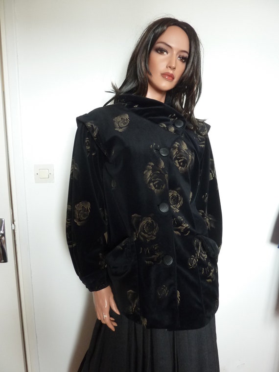 80s Vintage Black Gold Blouson Oversize Jacket Big
