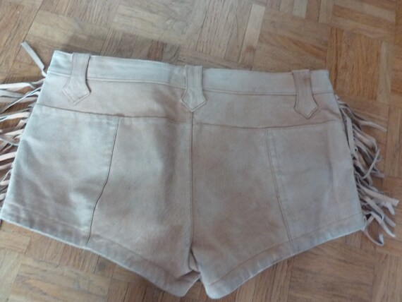 Top Shop Suede Fringed Shorts Hot Pants Pale Tan … - image 7