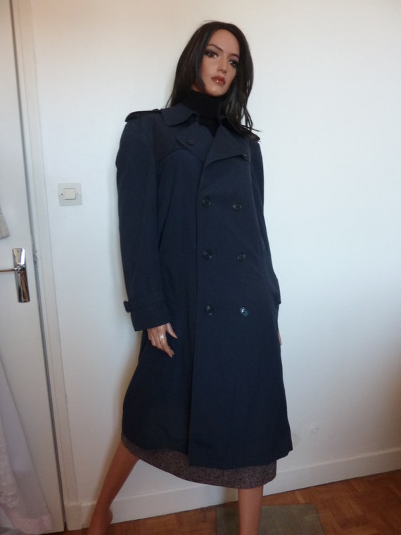 Vintage 90s Navy Blue Trench Coat Raincoat Polish