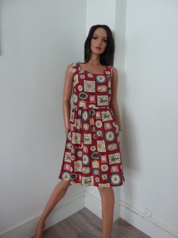 Super Cute Clock Print Dress Cath Kidston Red Pock