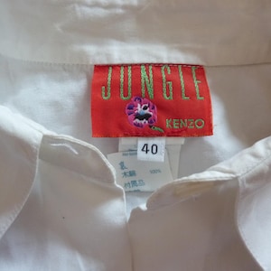 80s Kenzo Jungle White Shirt Tasselled Lace Cotton Long Sleeves Vintage Eighties Size 40