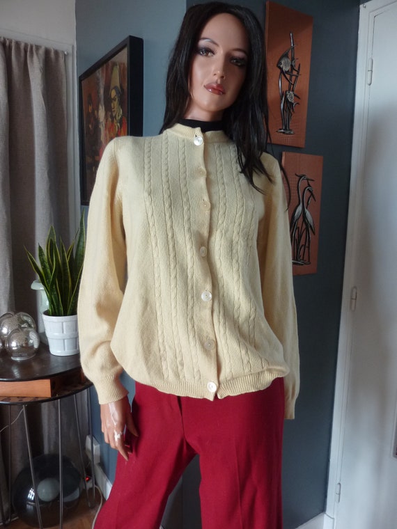 Vintage Pringle of Scotland Pure Cashmere Cardigan Pale Yellow  