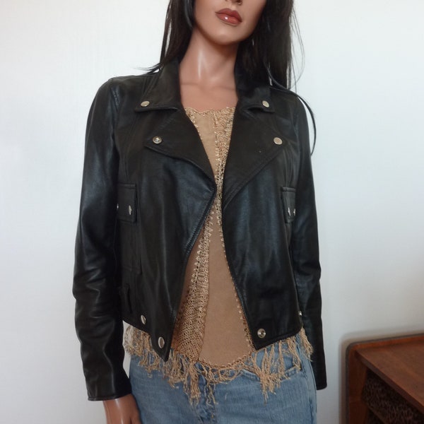 Cop Copine - Blouson style motard en cuir noir perfecto blouson Celia créateur français petit