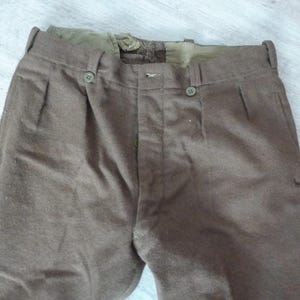 Vintage French Workwear Pants WW2 Army Trousers Khaki Wool 40s 50s Forties Fifties Made in France