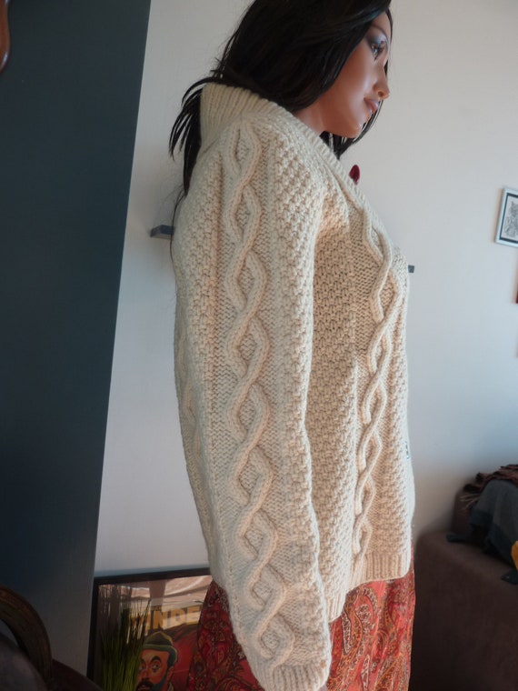 Hand Made Aran Knit Cardigan Beige Ivory Oversize… - image 9