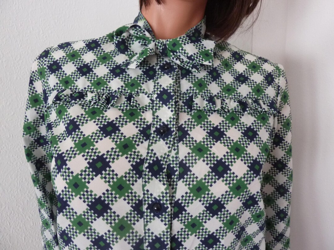 70’s Navy Striped Pussy Bow Blouse Size Lg by Lady Arrow main image 0