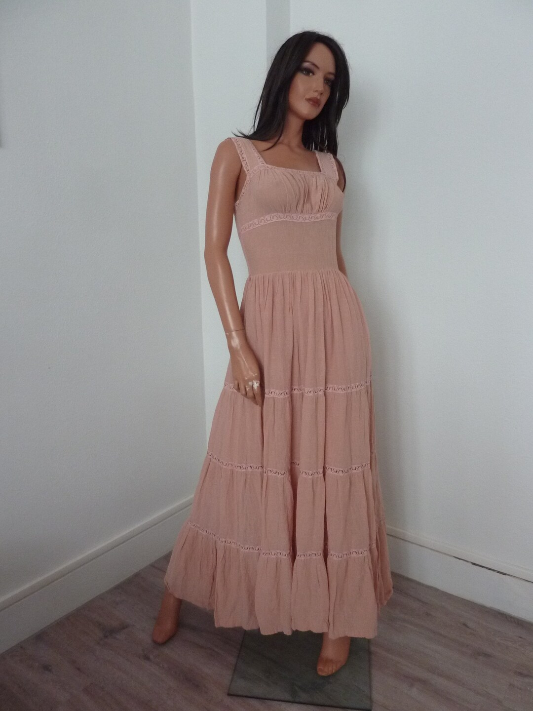 Boho Peasant Hippie Maxi Dress - Renaissance Tiered Sun Dress For Summer & Ren Faires