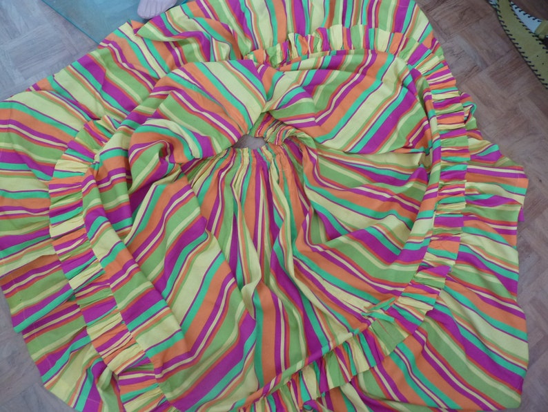 CHACOK Rainbow Striped Skirt Tiered Ruffled Asymmetrical Oshima Yellow Pink Green Orange Purple One Size 80s 90s French