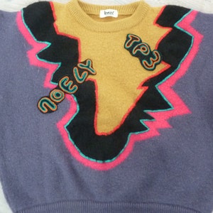 RARE 80s Kansai Yamamoto Sweater Purple Pink Jumper Noely TP3 Japanese Designer Applique Embroidery David Bowie Eighties